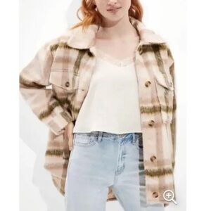 New American Eagle brushed oversized plaid check shacket medium jacket